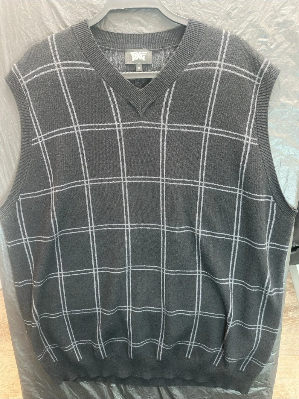 PXG Parsons Xtreme Golf Sweater Vest Mens 3XL Black Plaid Silk Cashmere Blend